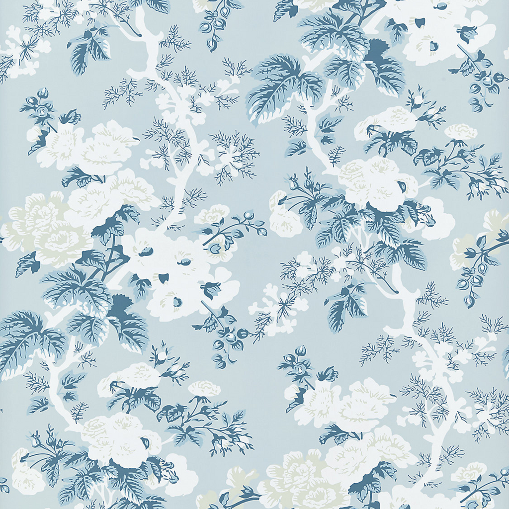 Ascot Floral Print Wallcovering in Sky Blue & White - The Well Appointed House