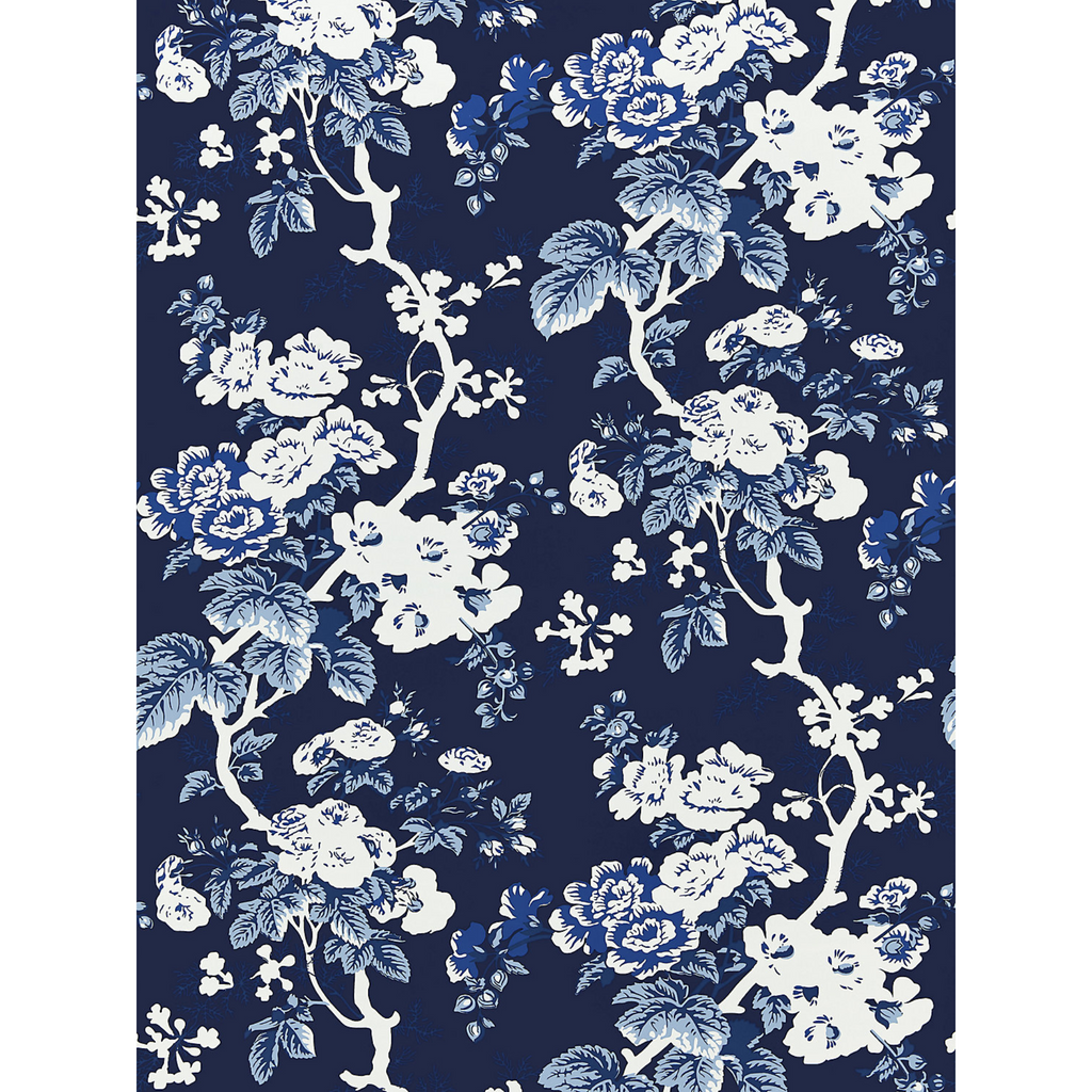 Ascot Floral Print Wallcovering in Indigo Blue & White - The Well Appointed House