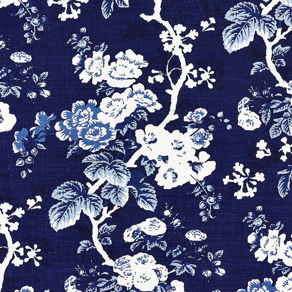 Ascot Linen Print Fabric in Indigo Blue & White - The Well Appointed House