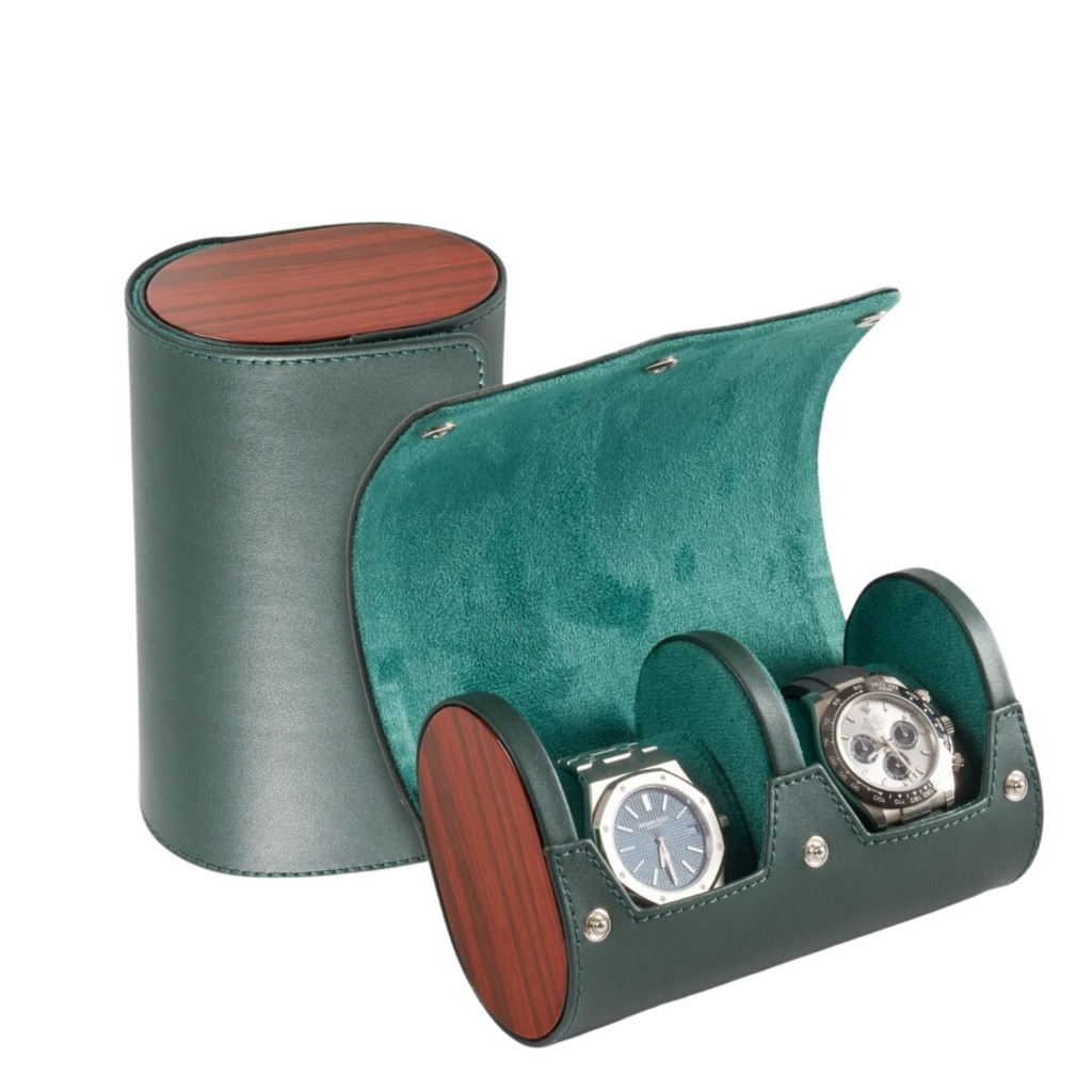 Radford Green Leather Two Watch Travel Case - The Well Appointed House