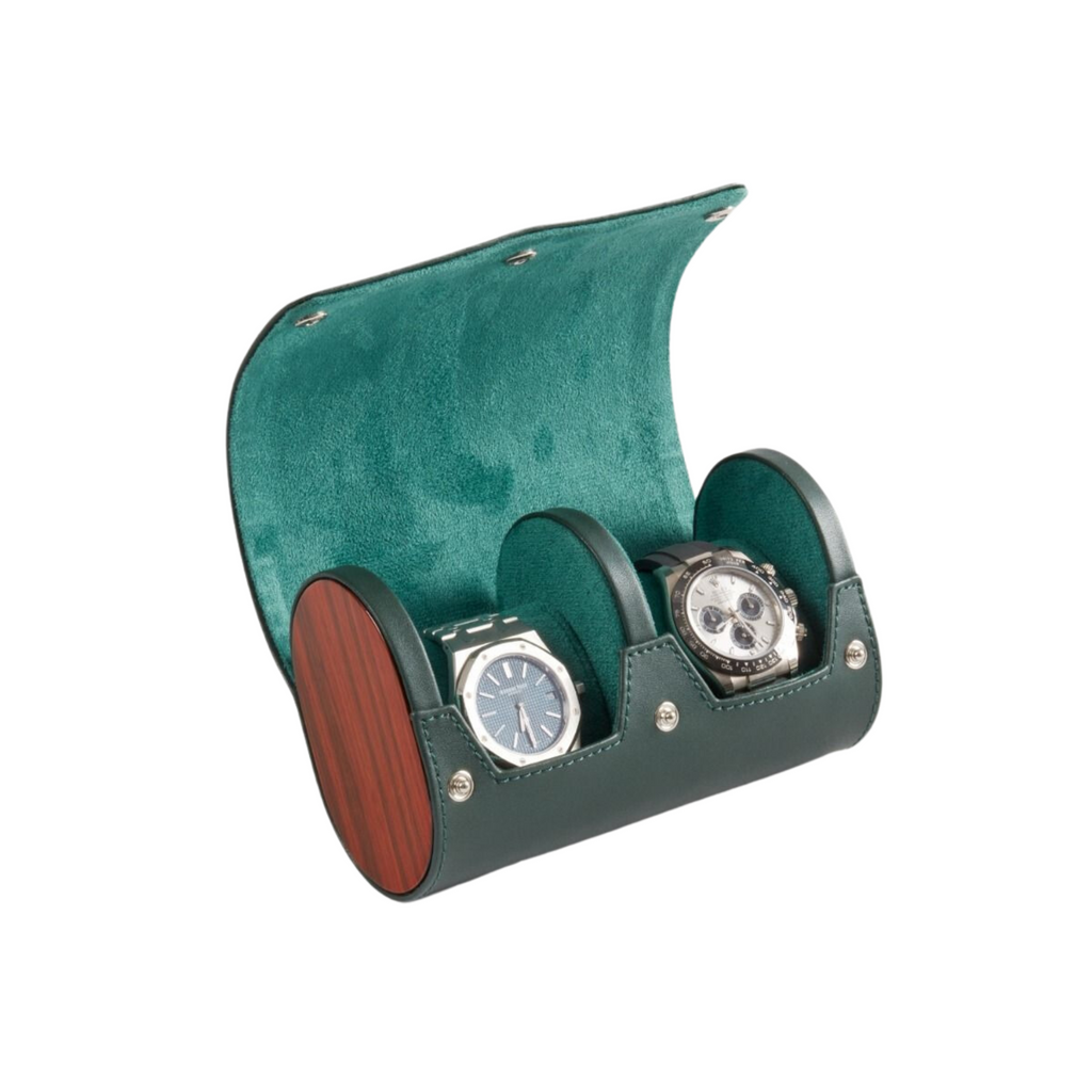 Radford Green Leather Two Watch Travel Case - The Well Appointed House