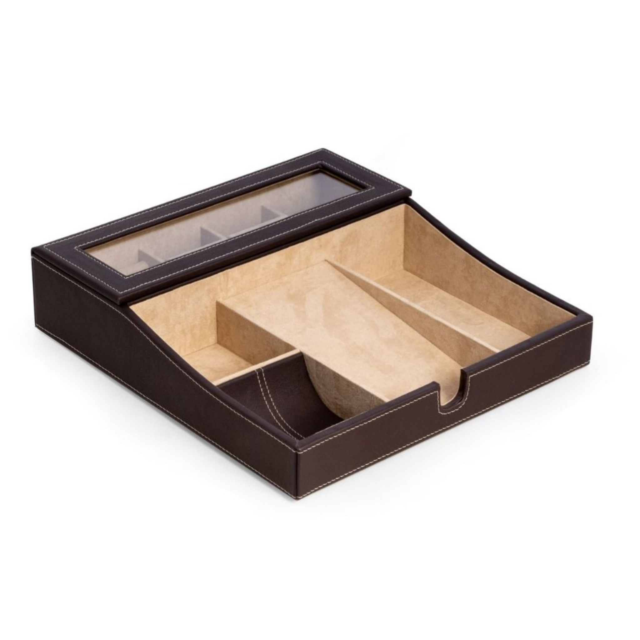 Bey-Berk Leather Multi-Compartment Storage Valet - Brown Bey-Berk Leather Multi-Compartment Storage Valet - Brown