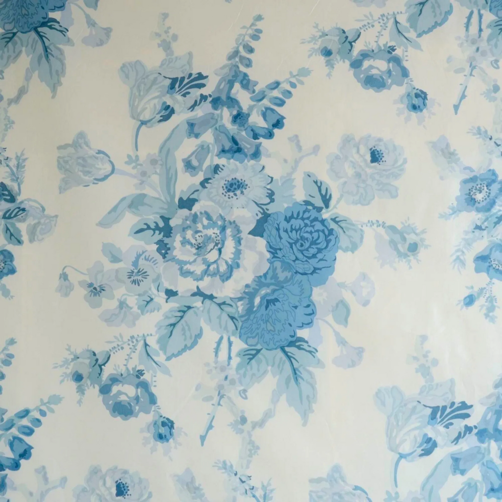 Lee Jofa Grenville Glazed Blue Chintz Print Decorative Fabric - The Well Appointed House