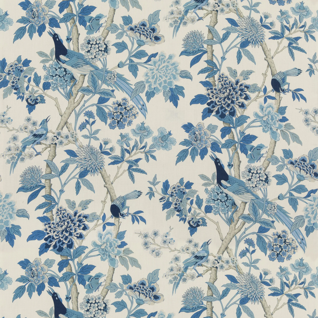 GP&J Baker Hydrangea Bird Print Decorative Fabric - The Well Appointed House