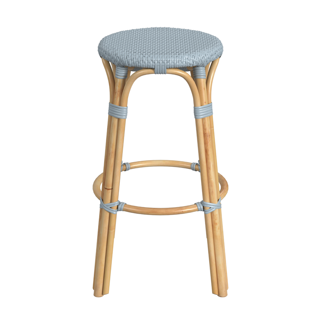 Baby Blue Rattan Frame Bar Stool - The Well Appointed House