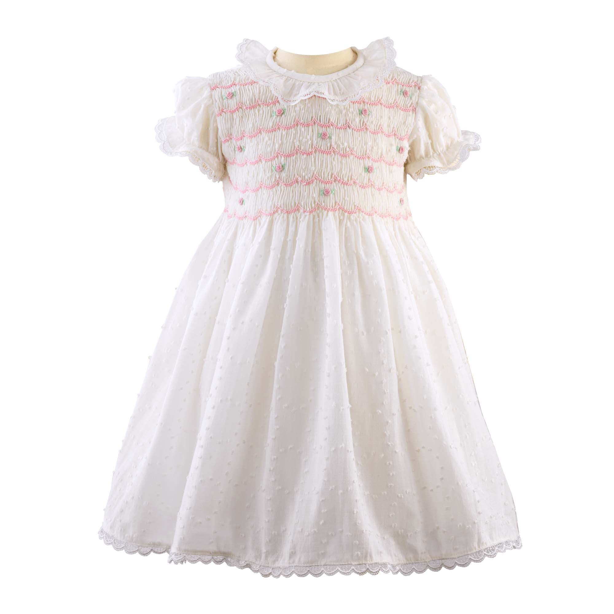 Rachel Riley Baby Girls Swiss Dot Smocked Dress and Bloomers in Ivory 6M Rachel Riley Baby Girls Swiss Dot Smocked Dress and Bloomers in Ivory 6M