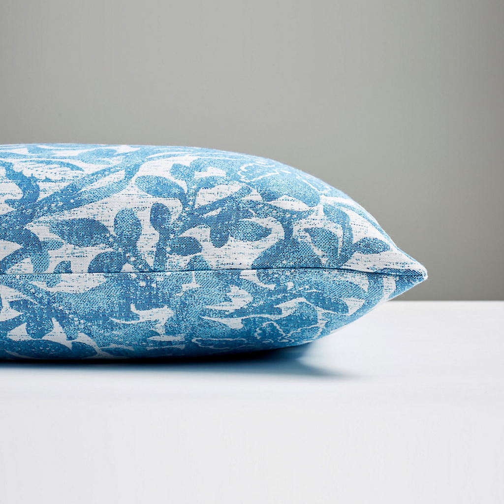 Bali Outdoor Floral Throw Pillow in Caribe Blue