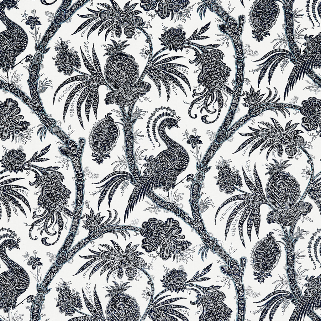 Balinese Peacock Fabric in Indigo Blue - The Well Appointed House