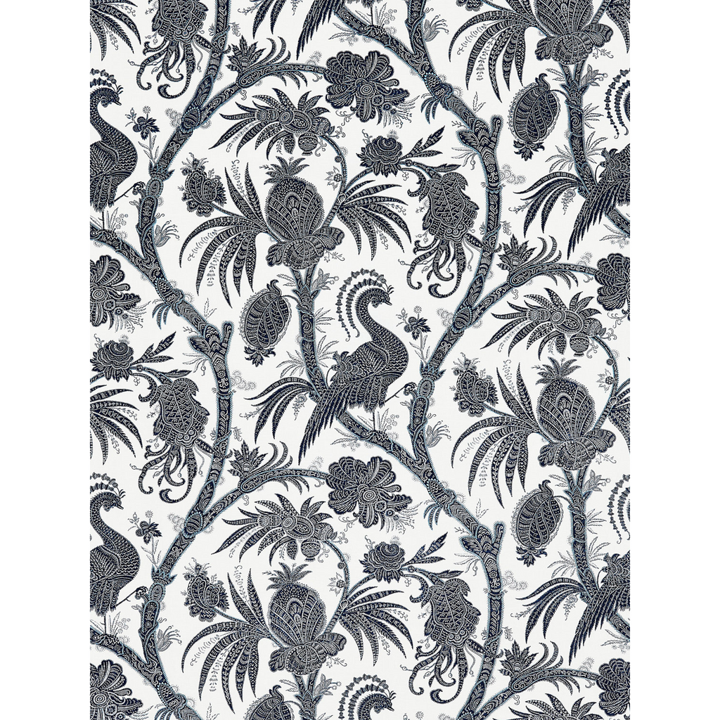 Balinese Peacock Fabric in Indigo Blue - The Well Appointed House