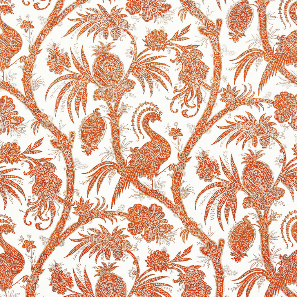 Balinese Peacock Fabric in Mandarin Orange - The Well Appointed House