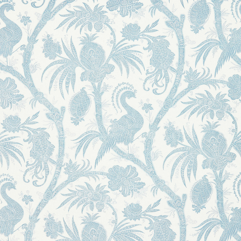 Balinese Peacock Fabric in Sky Blue - The Well Appointed House