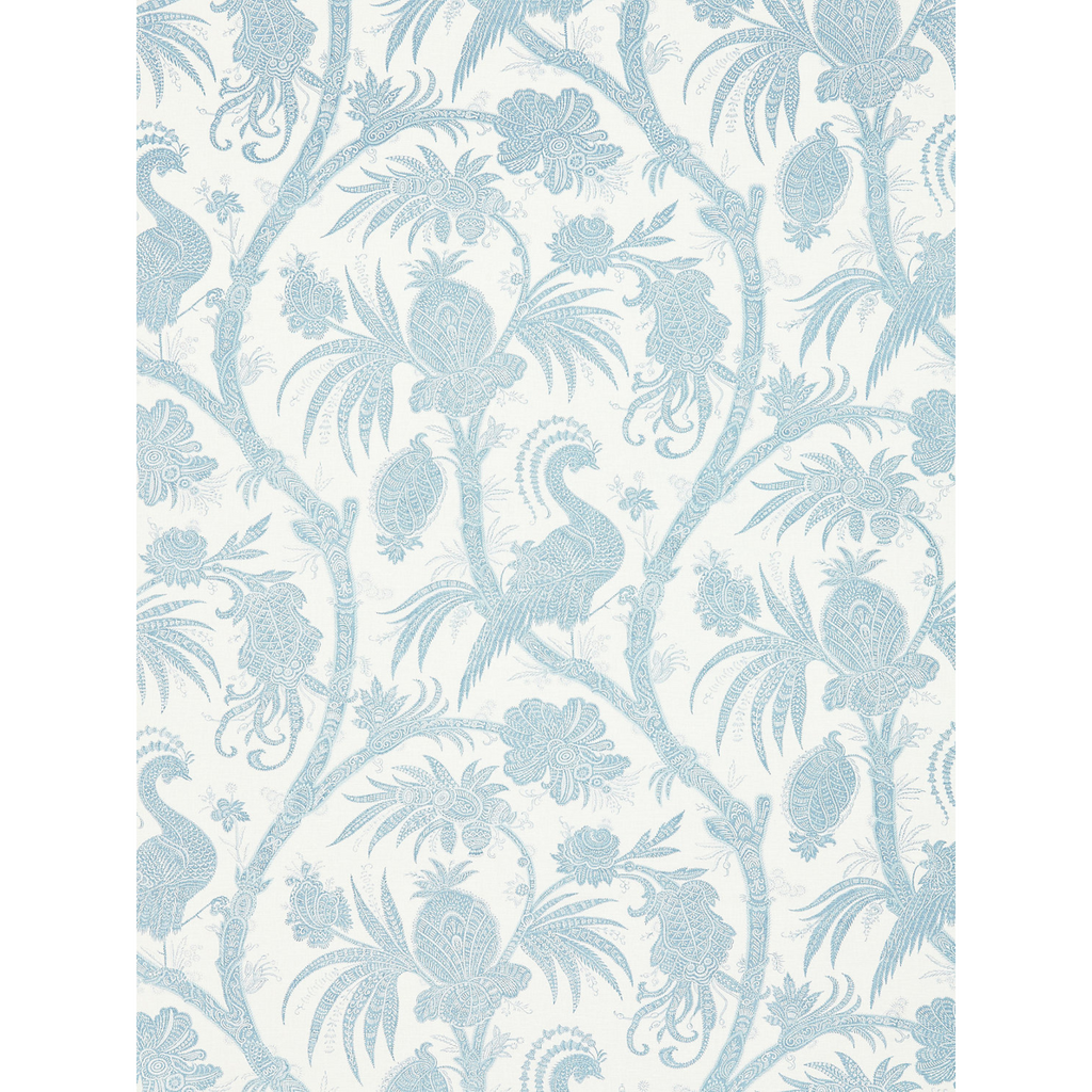 Balinese Peacock Fabric in Sky Blue - The Well Appointed House