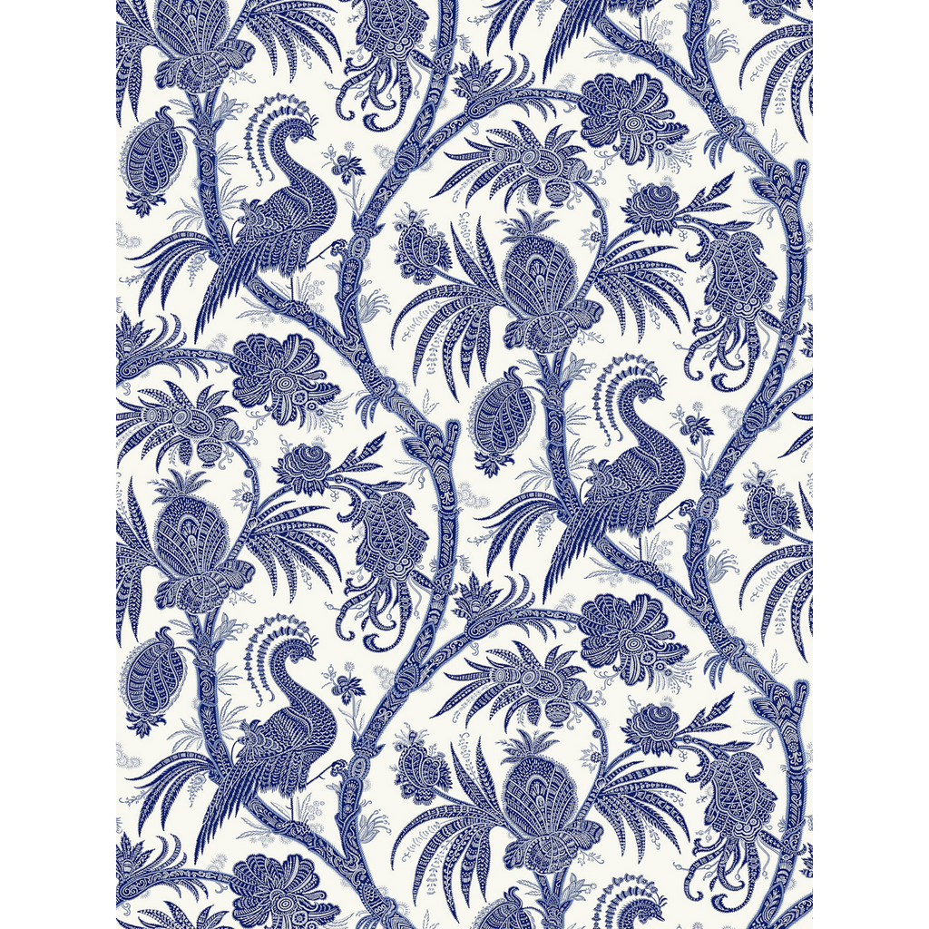 Balinese Peacock Wallcovering in Indigo Blue - The Well Appointed House