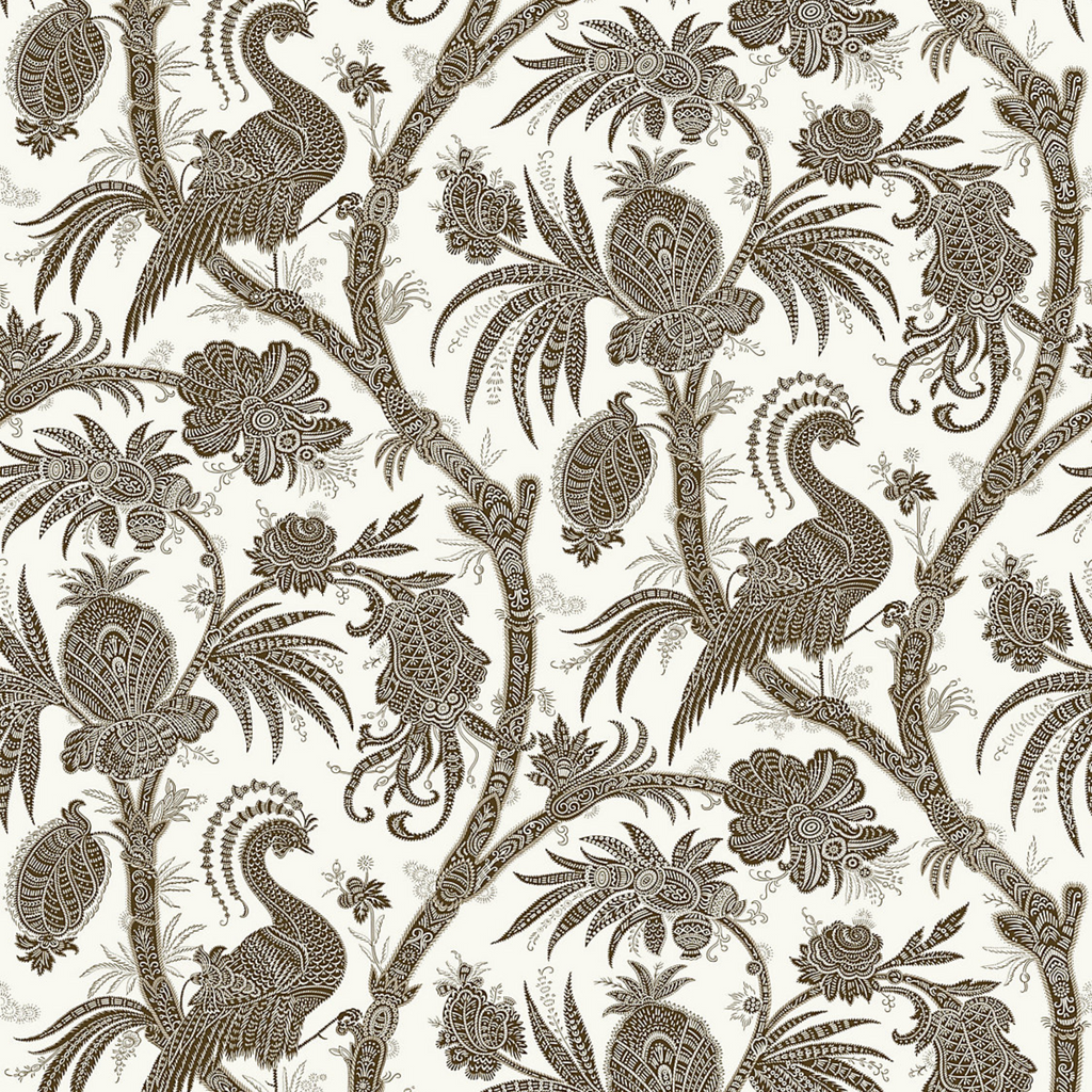 Balinese Peacock Wallcovering in Java Brown -The Well Appointed House