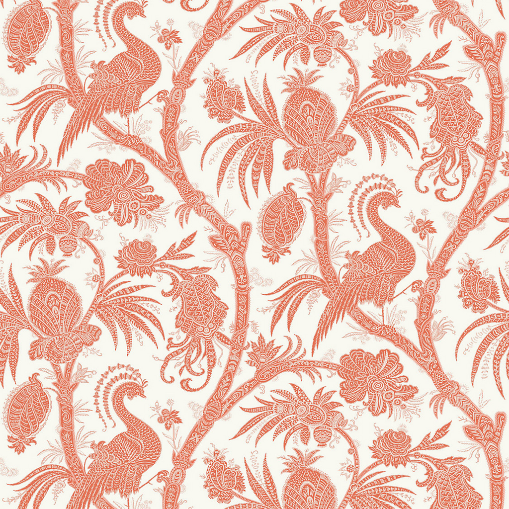 Balinese Peacock Wallcovering in Mandarin Orange - The Well Appointed House
