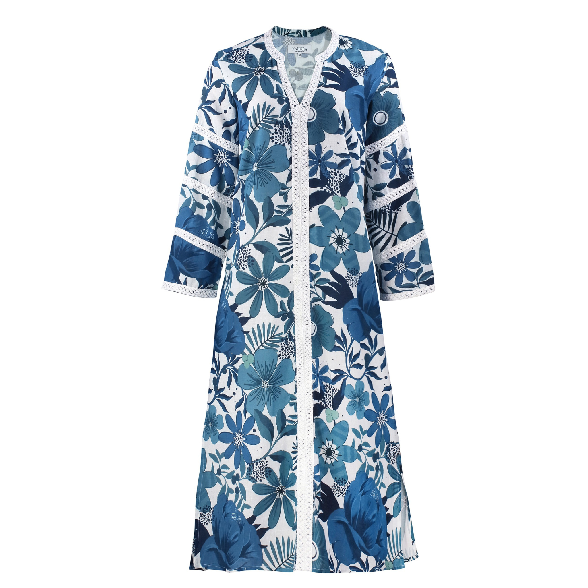 Blue and White Cotton Bardot Caftan Dress, Joy S Blue and White Cotton Bardot Caftan Dress, Joy S