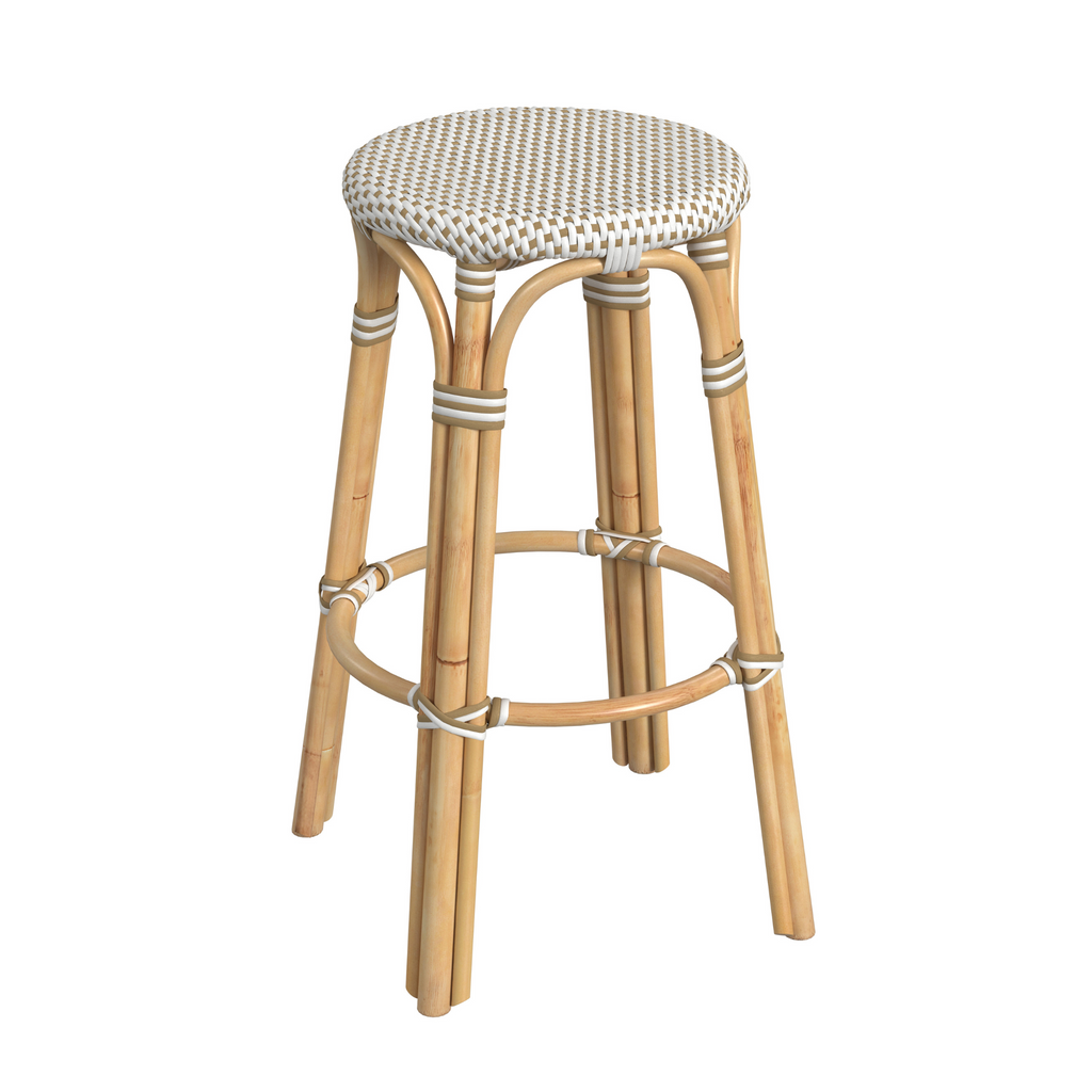 Beige and White Rattan Frame Bar Stool - The Well Appointed House