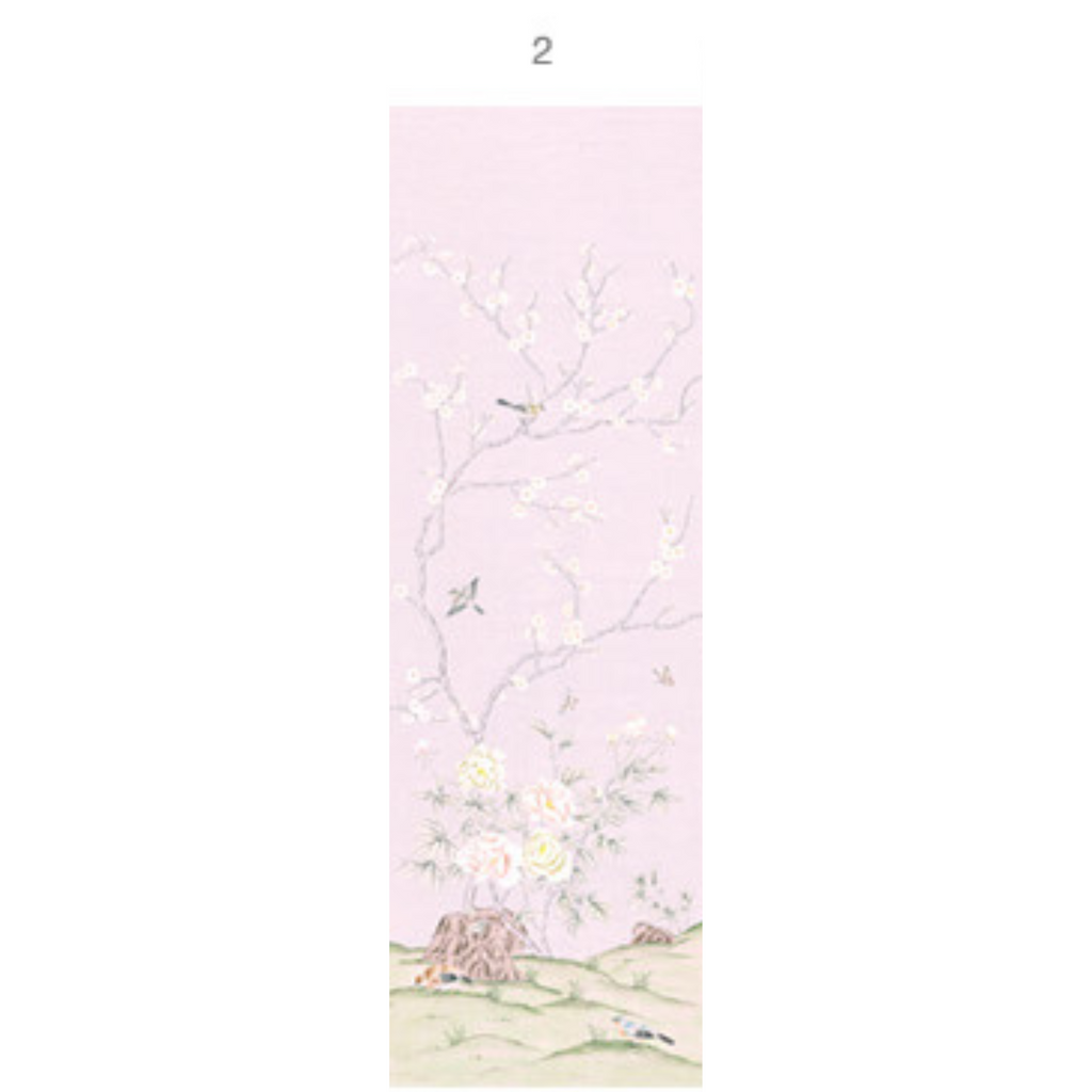 Belva Chinoiserie Mural Wallpaper Panels in Rose - The Well Appointed House