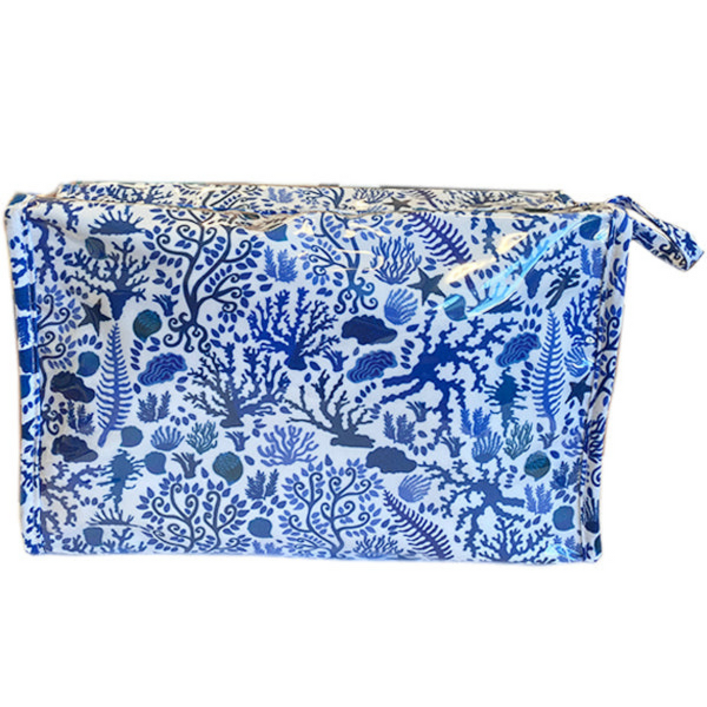 Box Cosmetic Bag in Blue Seashells Print - The Well Appointed House