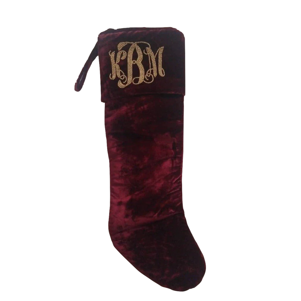 Burgundy Velvet Personalized Stocking - Christmas Stockings - The Well Appointed House