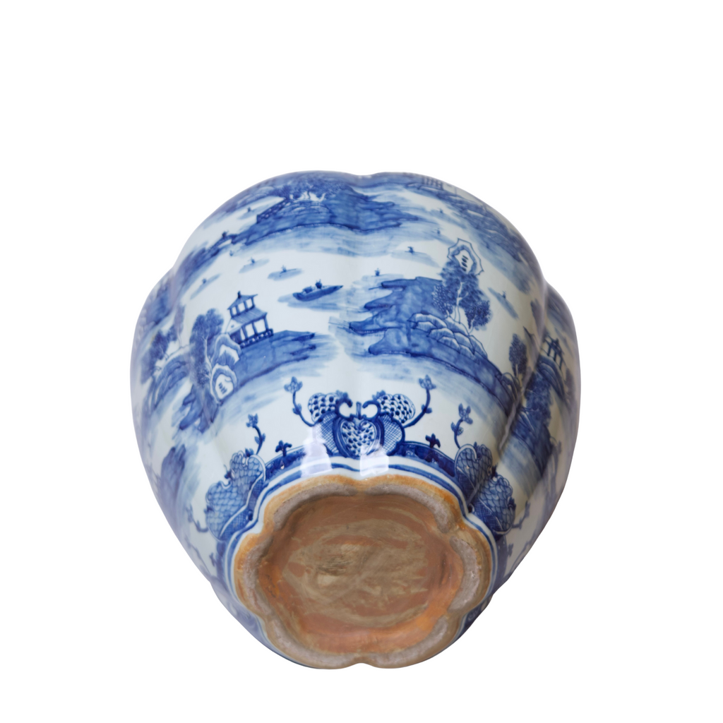 "Willow Ware" Blue and White Porcelain Gourd Vase - The Well Appointed House
