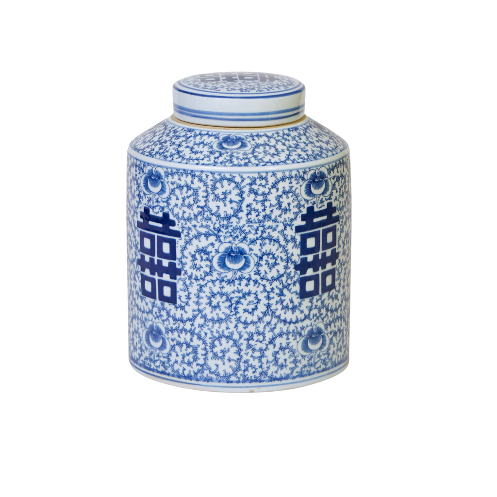 Double Happiness Blue and White Porcelain Canister - The Well Appointed House