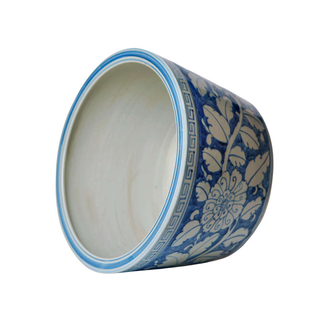 Large Rustic Peony Blue and White Porcelain Planter - The Well Appointed House