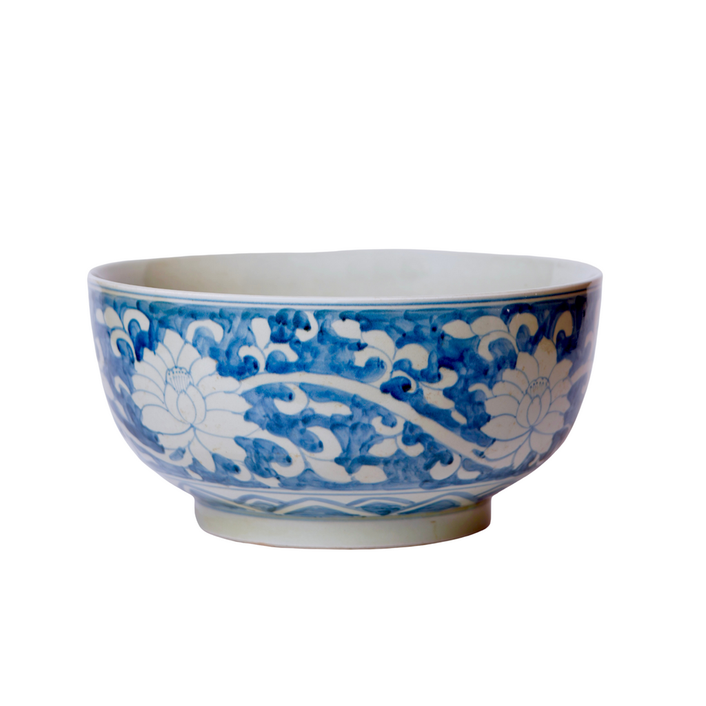 Blue and White Porcelain Peony Large Bowl - The Well Appointed House