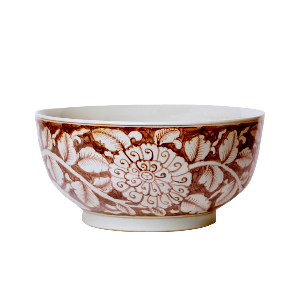 Red and White Porcelain Chrysanthemum Large Bowl - The Well Appointed House