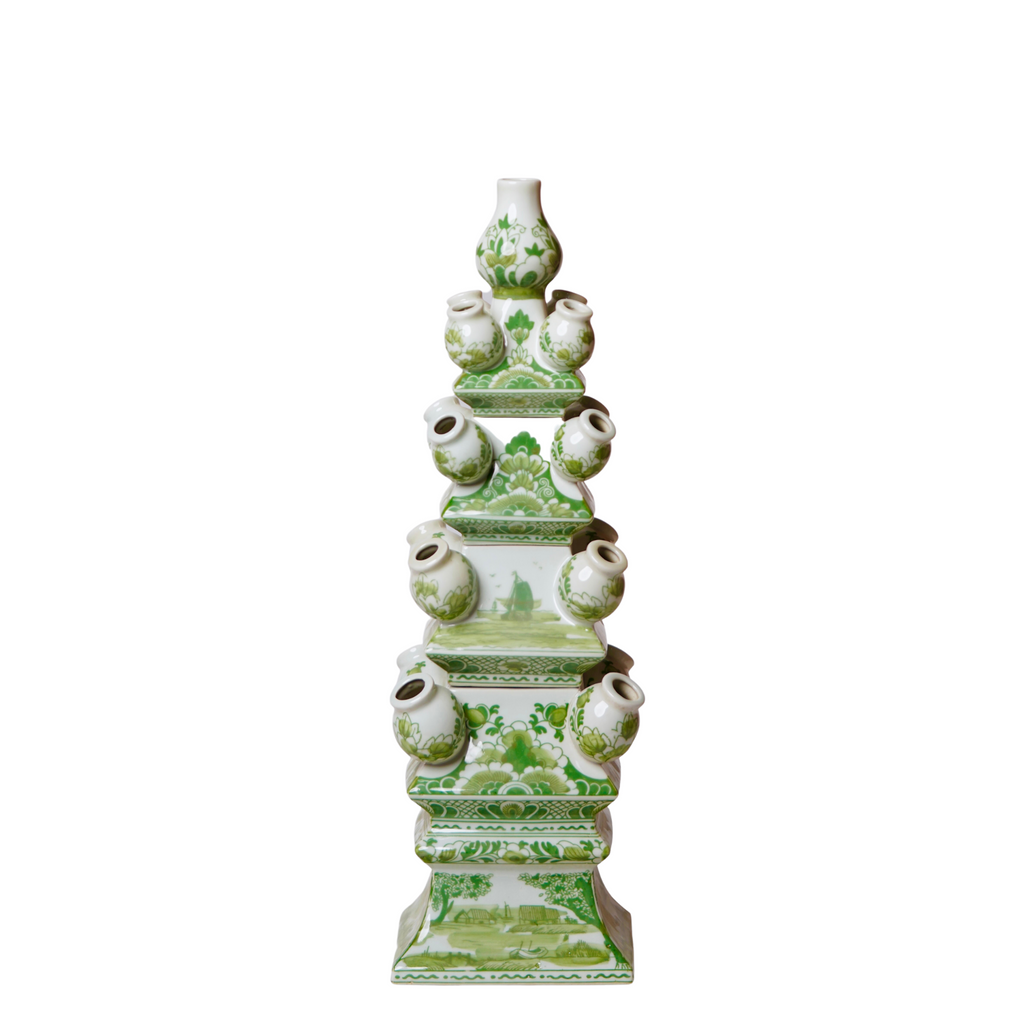 Green and White Short Porcelain Tulipiere - The Well Appointed House