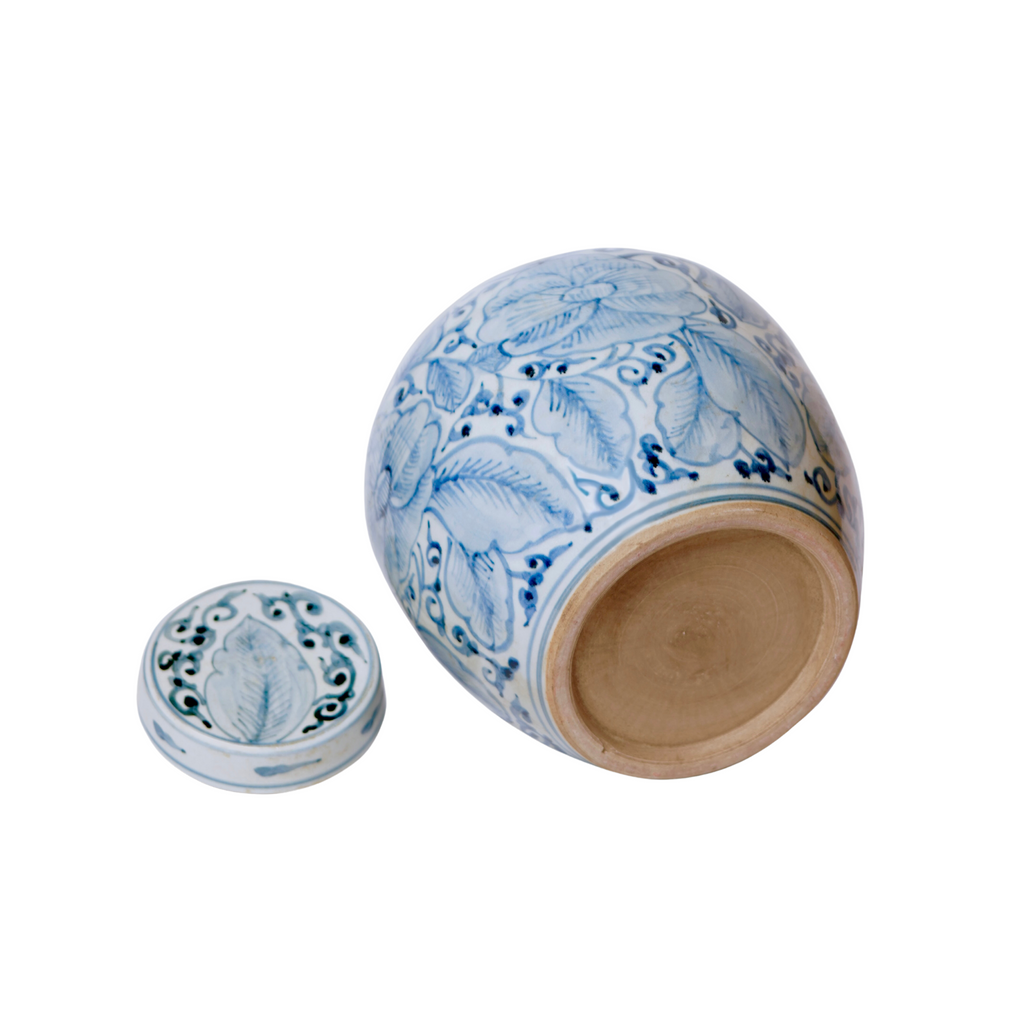 Lidded Blue and White Porcelain Rose Storage Jar - The Well Appointed House