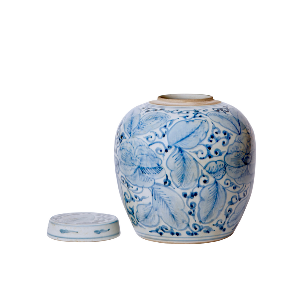 Lidded Blue and White Porcelain Rose Storage Jar - The Well Appointed House
