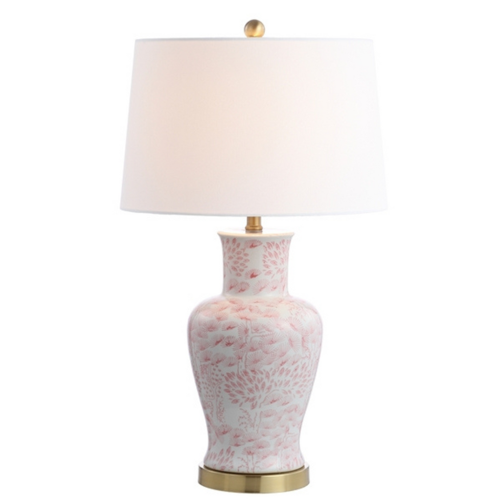 Set of Two Pink Floral Ceramic Table Lamps