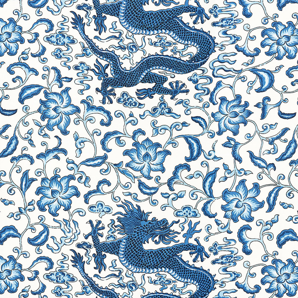 Chi'en Dragon Linen Fabric in Indigo - The Well Appointed House
