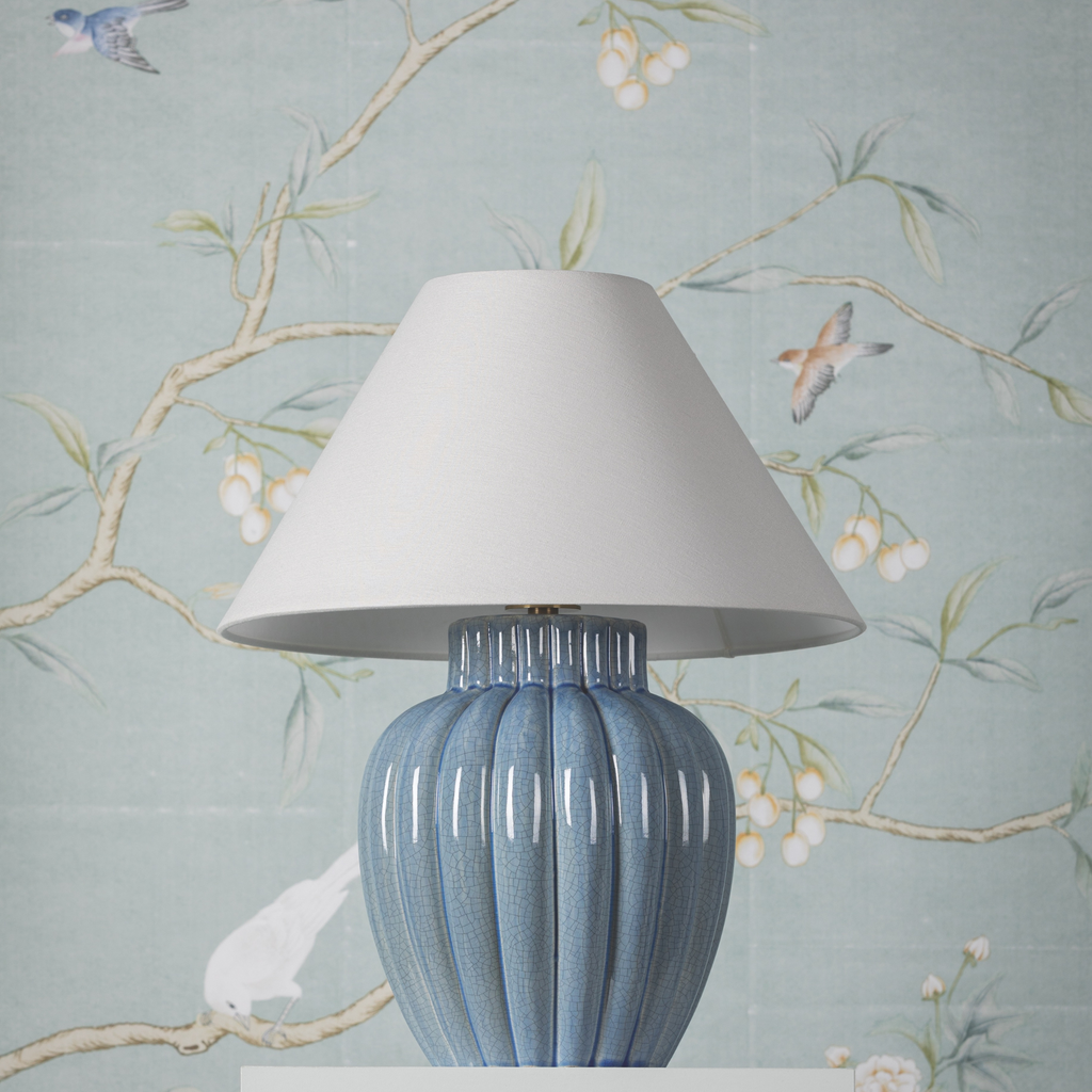 Clarendon Crackled Ceramic Blue Fluted Table Lamp - The Well Appointed House