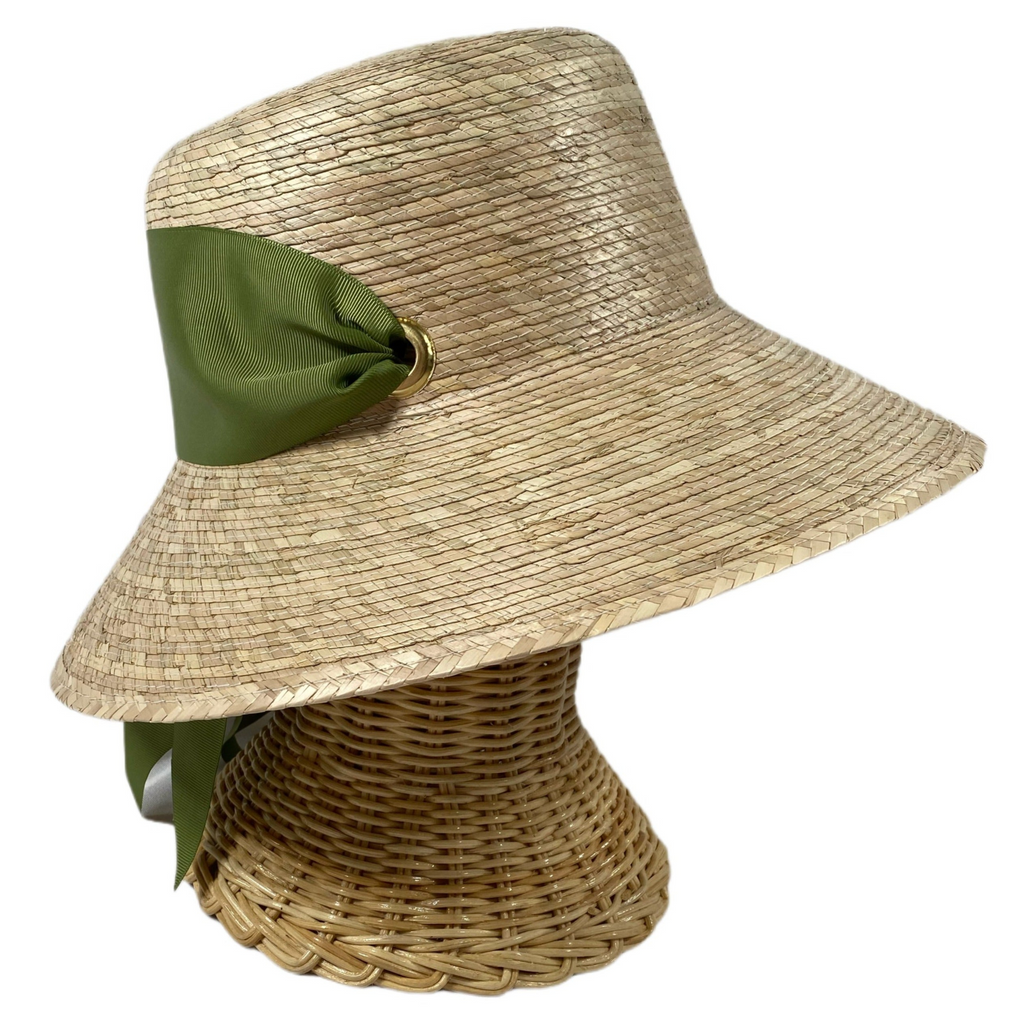 Clematis Bucket Hat - Olive Green Wide & Short Grosgrain Ribbon - The Well Appointed House