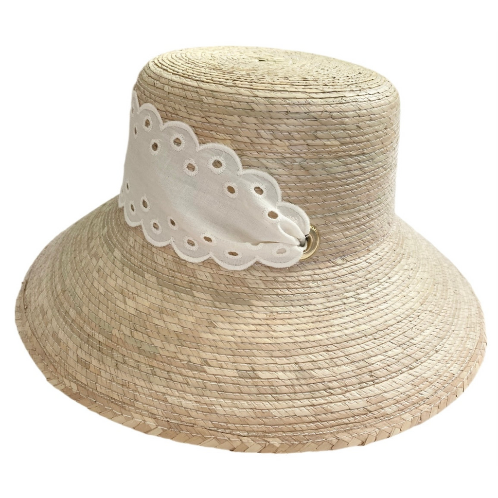 Clematis Bucket Hat - Antique Eyelet Scalloped Lace Ribbon - The Well Appointed House