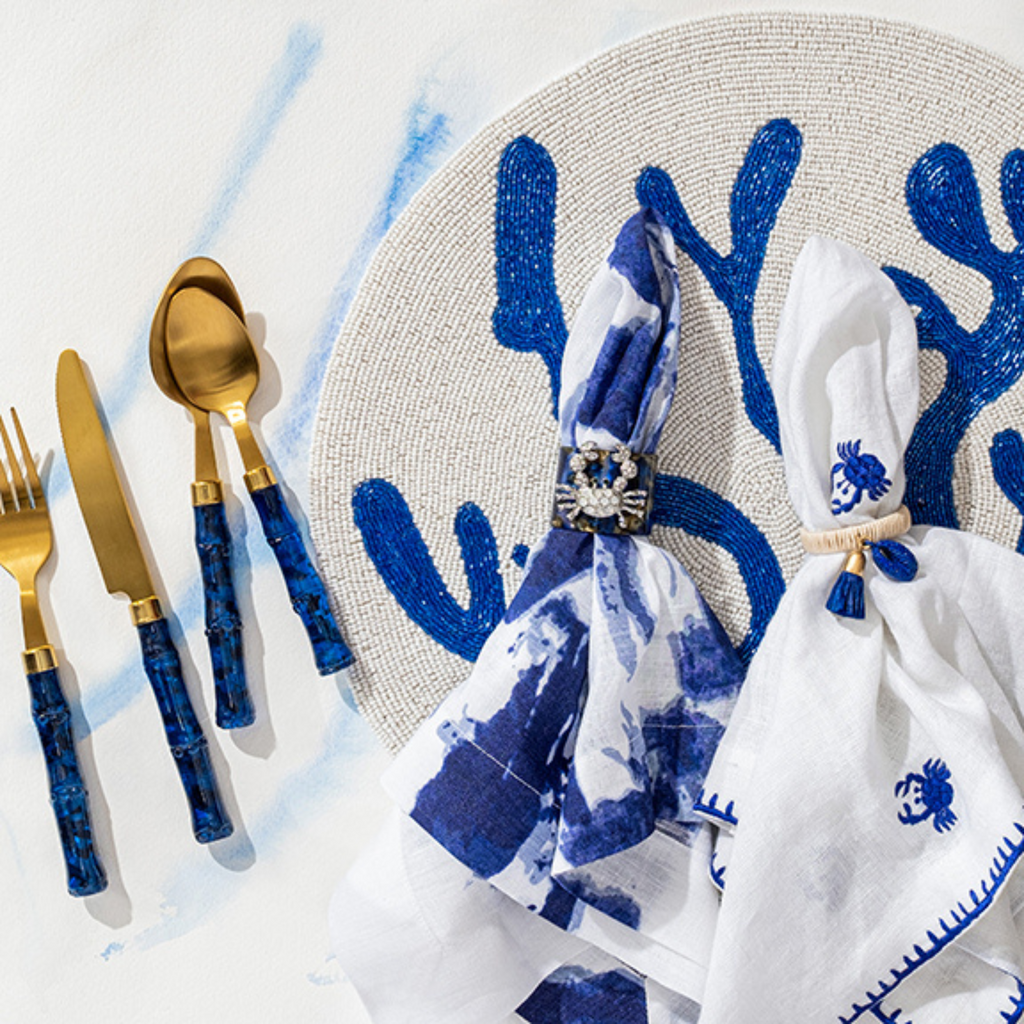 Coral Hand Beaded Placemat, Cobalt - The Well Appointed House