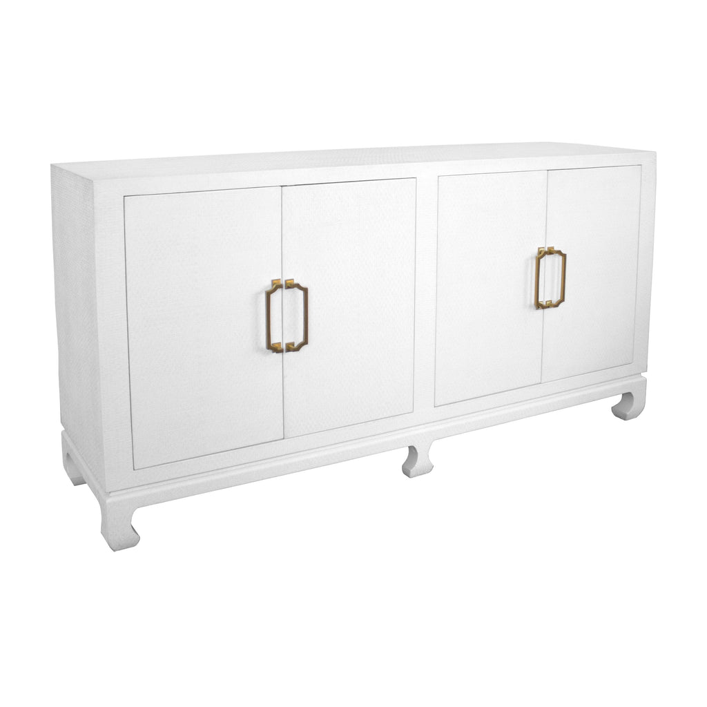 Drayton Four Door Buffet in White Lacquered Grasscloth - Buffets & Sideboards - The Well Appointed House