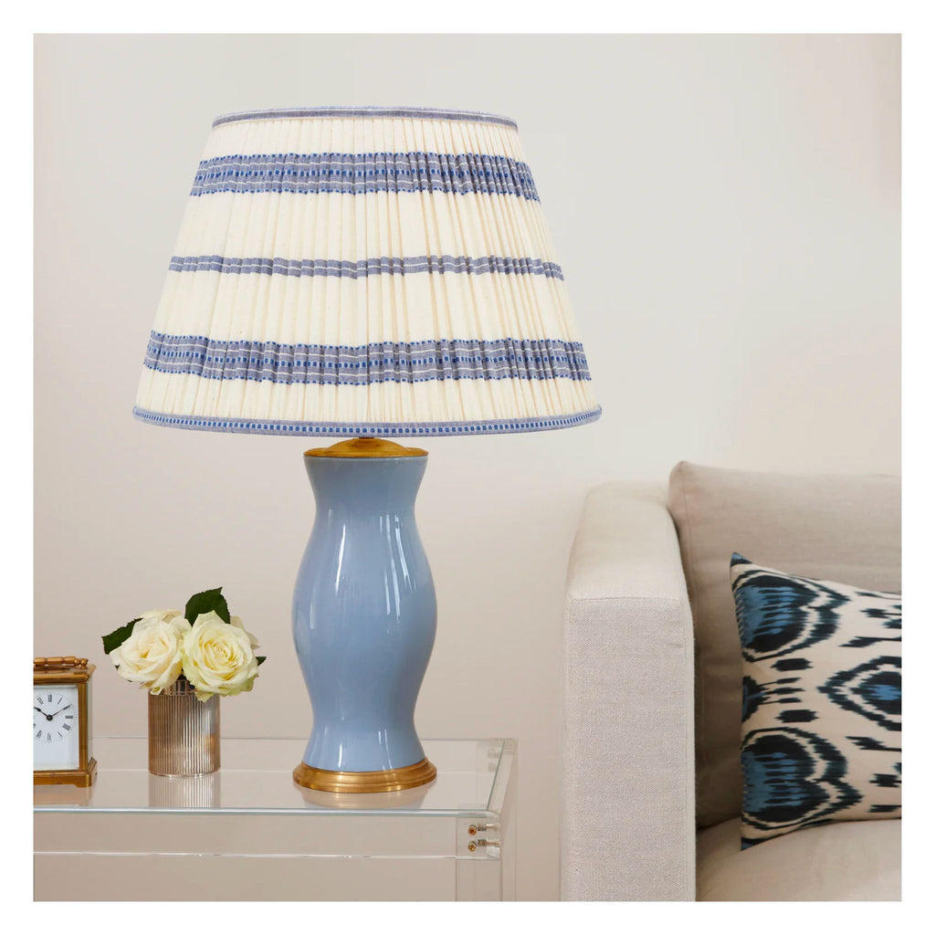 Embroidered Blue Stripe Pleated Lamp Shade - Available in Multiple Sizes-The Well Appointed House