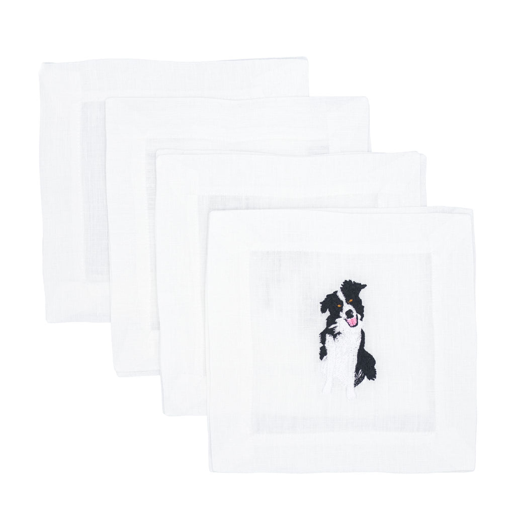 Embroidered Border Collie Cocktail Napkins- The Well Appointed House