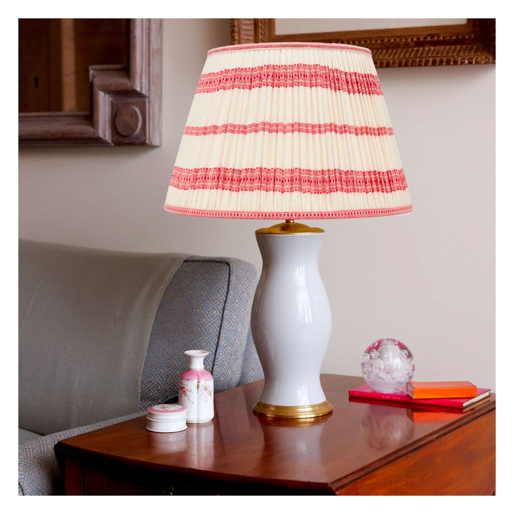 Embroidered Red Stripe Pleated Lamp Shade - Available in Multiple Sizes-The Well Appointed House
