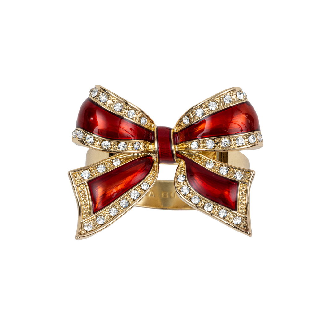 Enamel Bow Skinny Napkin Rings, Red, Set of Four - The Well Appointed House