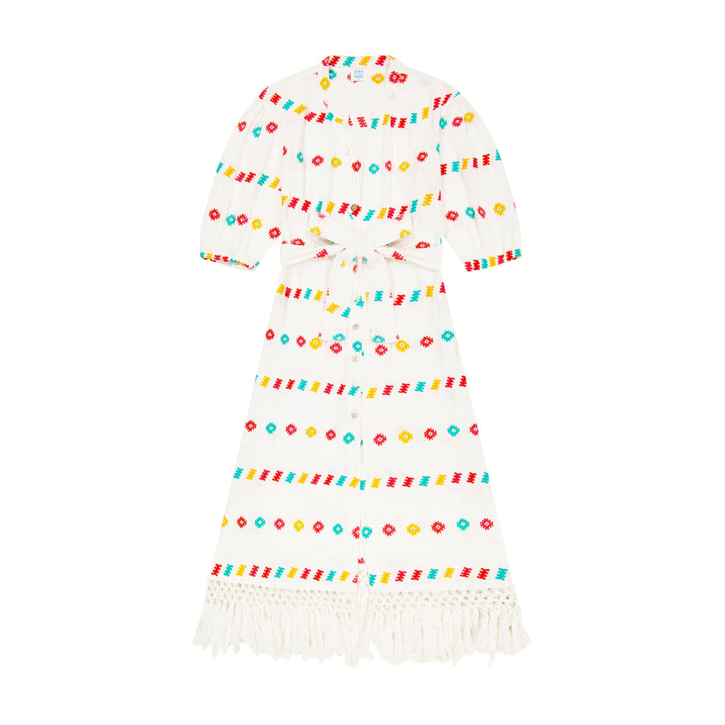 Estelle Women's Fringed Shirtdress White Embroidery - The Well Appointed House