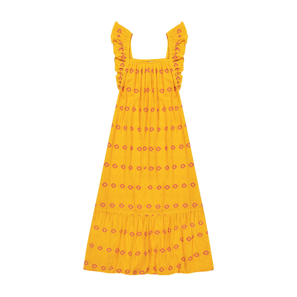 Eva Women's Ruffle Sundress Marigold Embroidery - The Well Appointed House