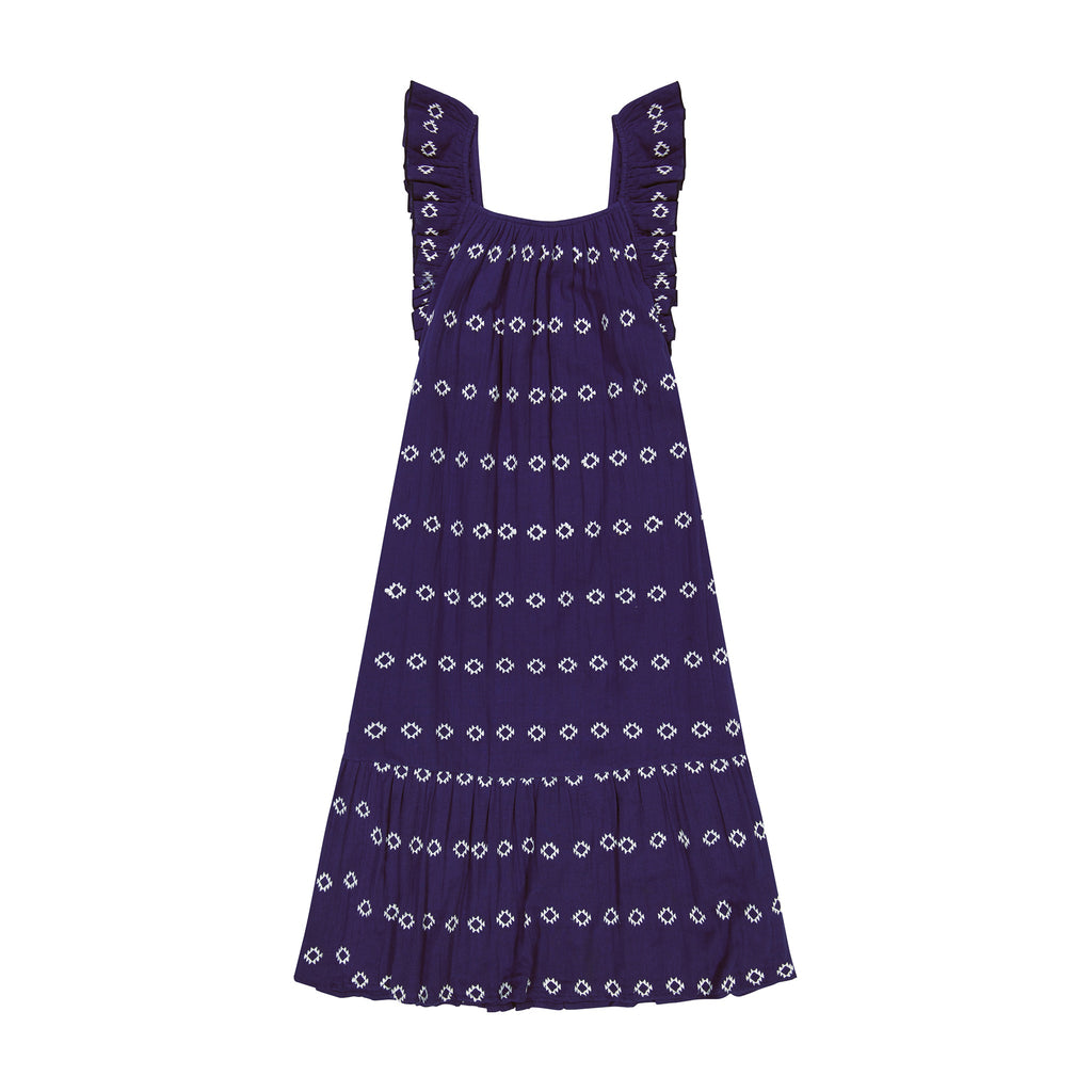 Eva Women's Ruffle Sundress Navy Embroidery - The Well Appointed House