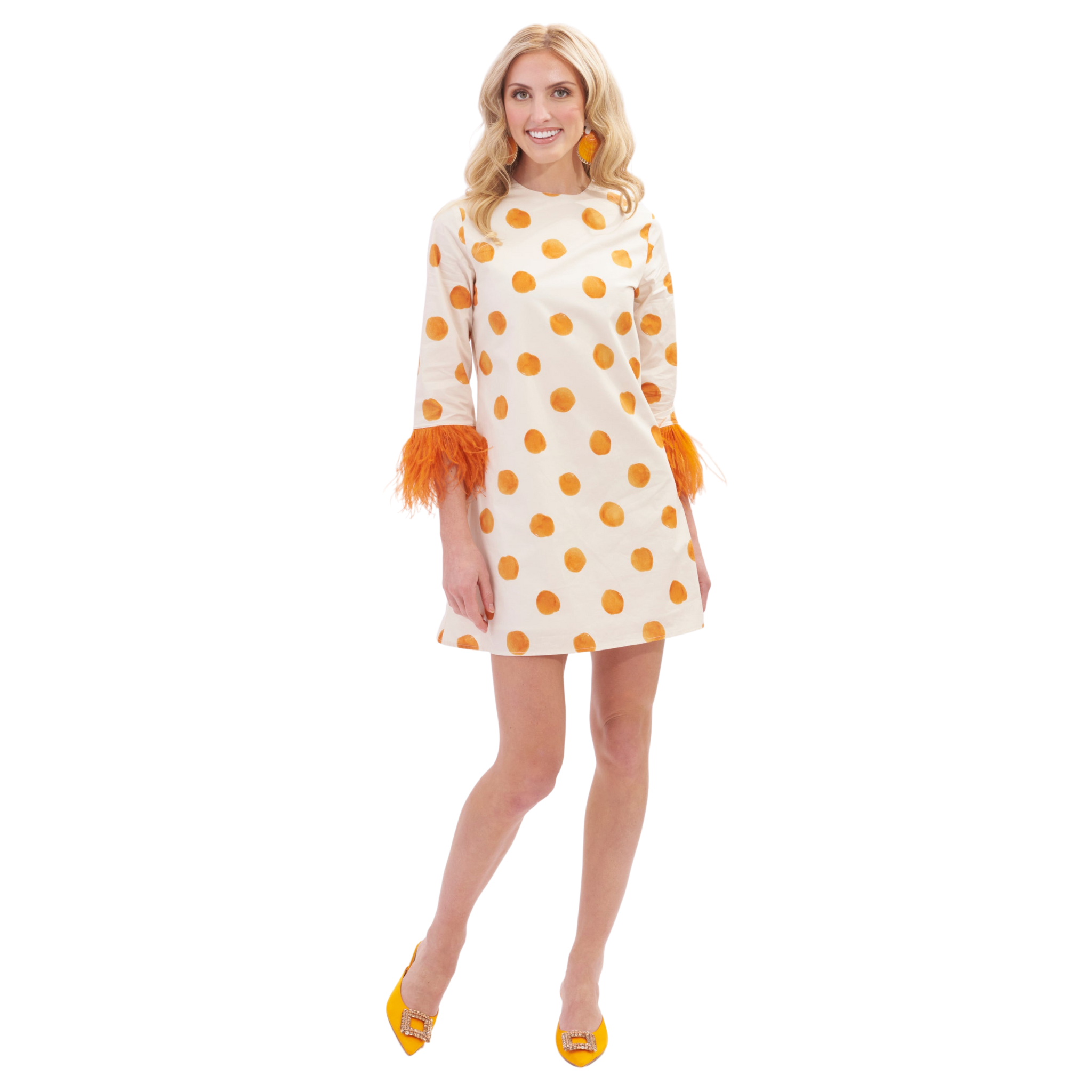 orange and white polka dot dress Eva Feather Dress, Orange Dot S