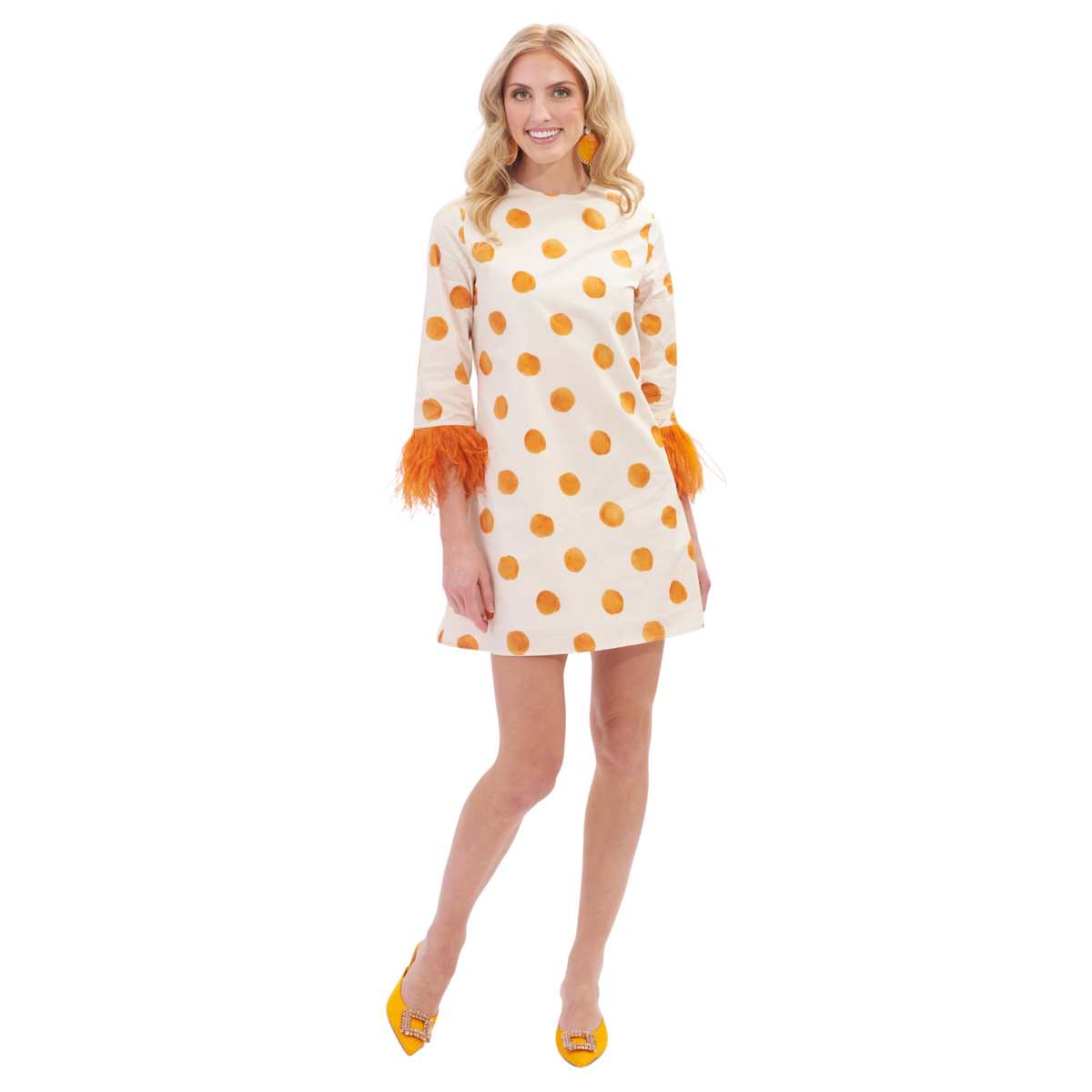 orange and white polka dot dress Eva Feather Dress, Orange Dot S