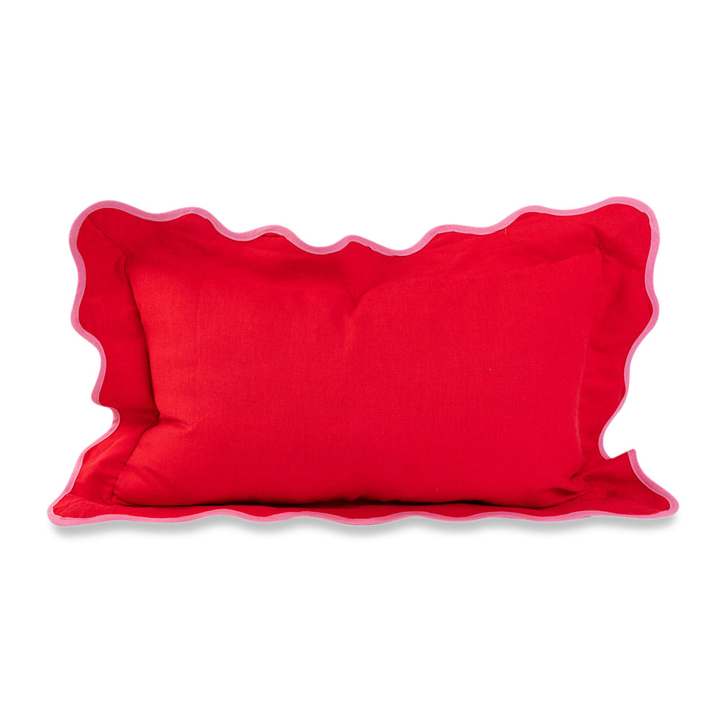 Darcy Linen Lumbar Pillow in Cherry + Light Pink - The Well Appointed house