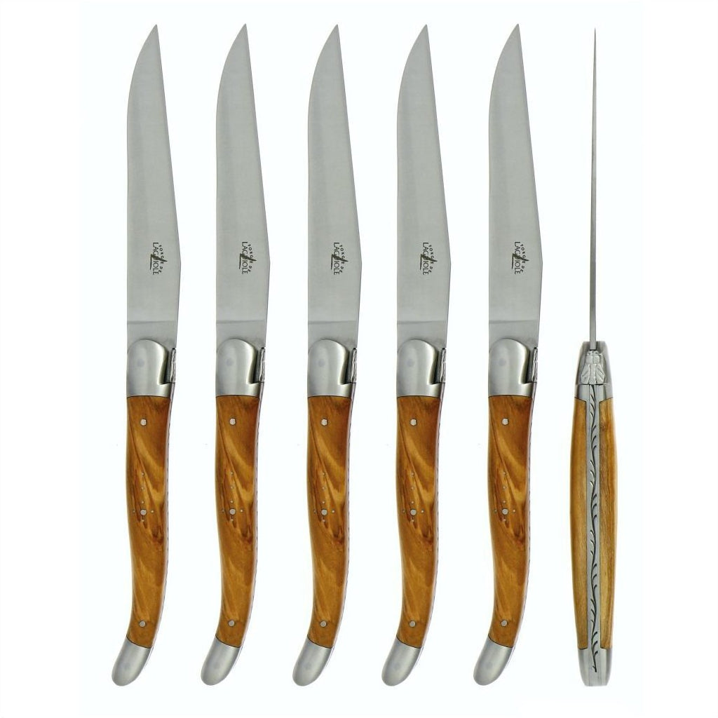 6 Piece Steak Knife Set in Olive Wood Satin Finish - THE WELL APPOINTED HOUSE